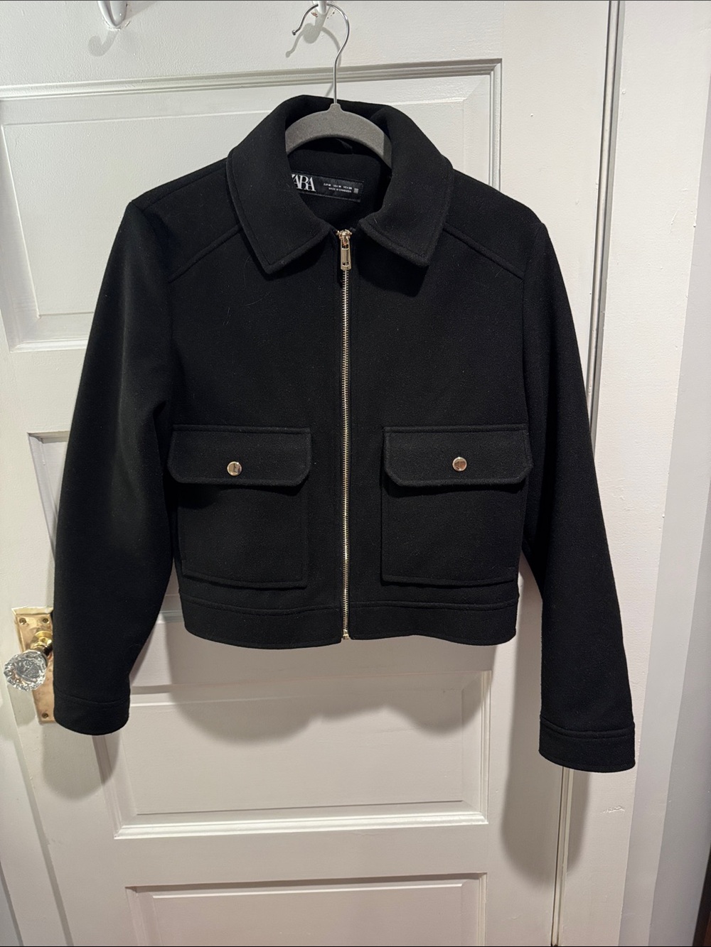 Zara Black Cropped Zip Utility Jacket
